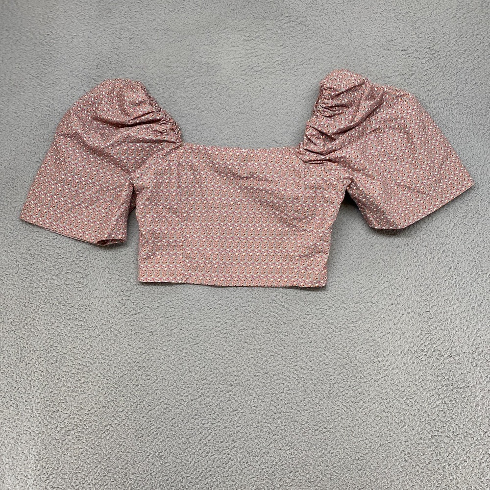 Magali Pascal‎ Top Womens XS Ditsy Floral Puff Sleeves Crop Top Square Neck Y2K